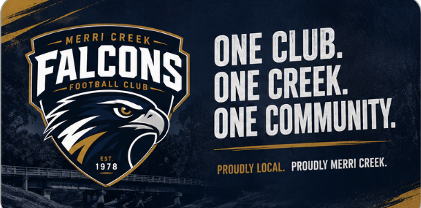 Merri Creek Falcons Football Club banner: One Club. One Creek. One Community.