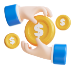 3D hands holding gold coins