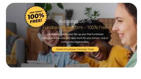 Supporters laughing together with a Join Today 100% Free badge