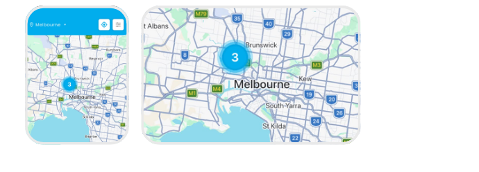 Swoodle app map view showing nearby offer pins