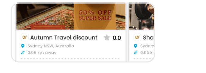 Swoodle app offer card showing discount details and rating