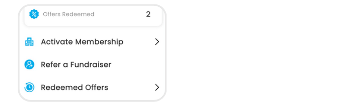 Swoodle app profile menu showing offers redeemed and membership options
