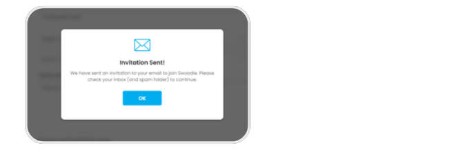 Swoodle app Invitation Sent confirmation modal