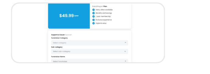 Swoodle app fundraiser category and name selection dropdowns