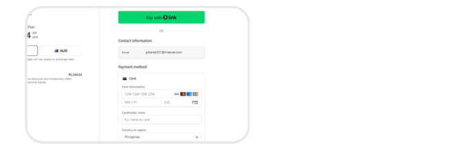 Swoodle app checkout form with contact and card payment fields