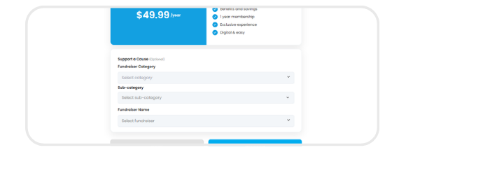 Swoodle website fundraiser category and name selection dropdowns