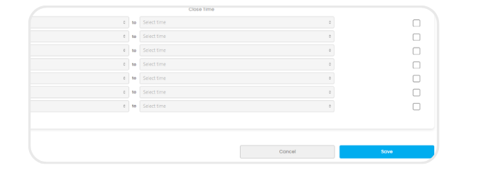 Close Time settings with cancel and Save buttons
