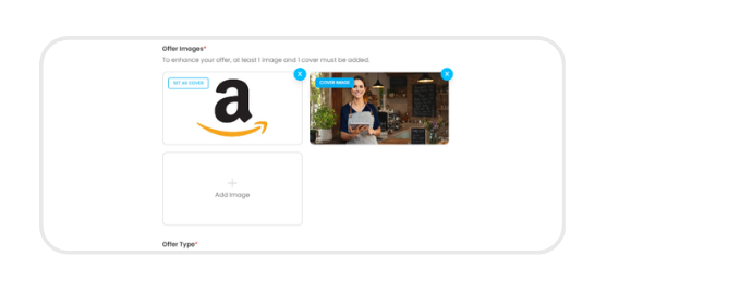 Offer image upload section with uploaded images and Add Image button
