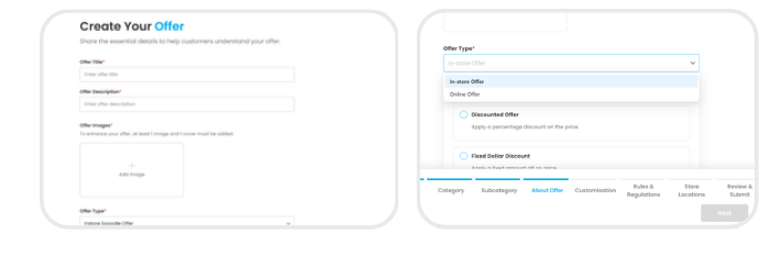Create Your Offer form with title, description, and Online Offer type selected