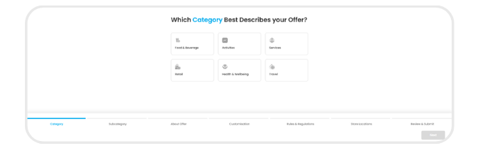 Create an Offer screen asking which category best describes your offer