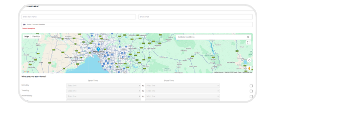 Add a Store form with map and location search fields