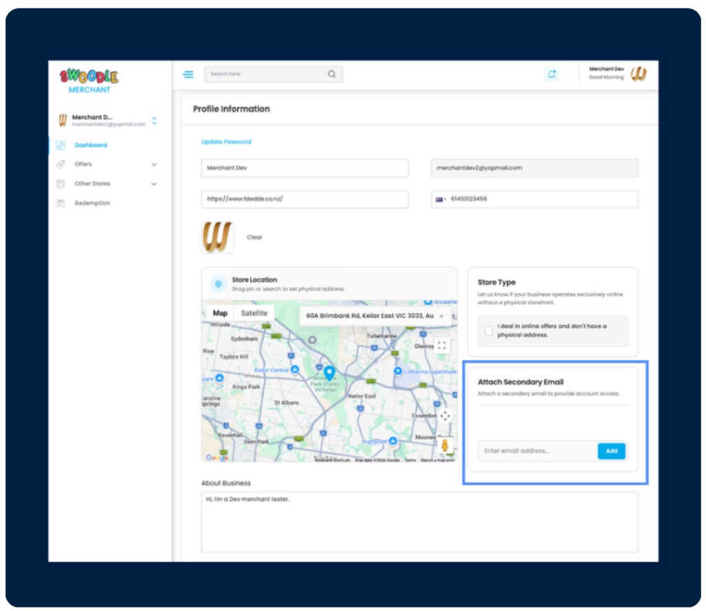 Attach Secondary Email field in Profile Information