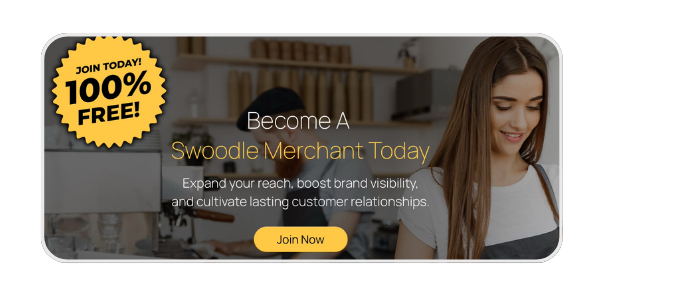 Swoodle website banner showing Join Now to become a merchant