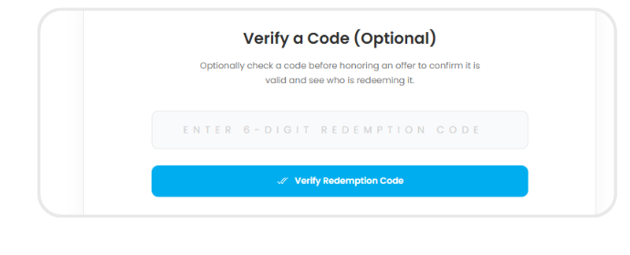 Redemption code input field and Verify Redemption Code button