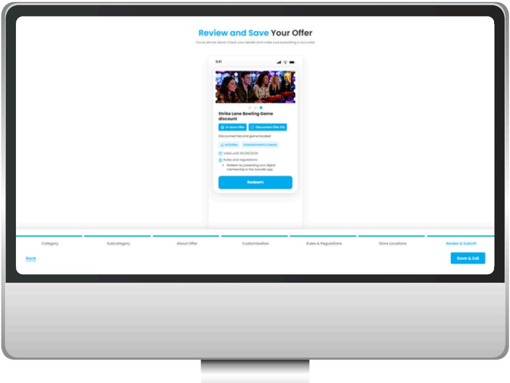 Review and save your offer confirmation screen