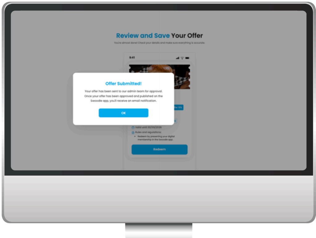 Offer Submitted confirmation modal