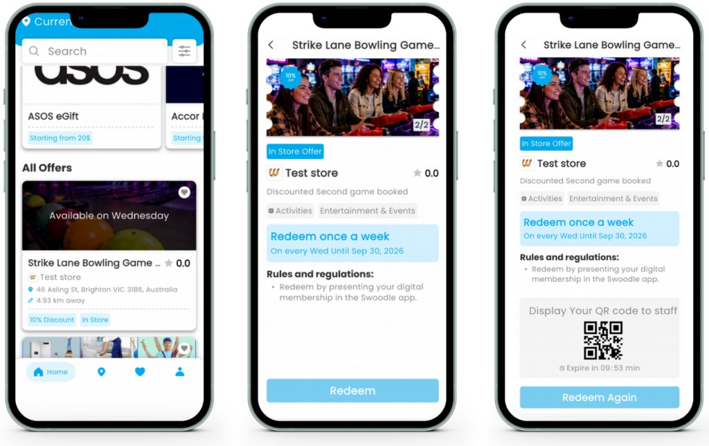 Offer displayed to members in the Swoodle app