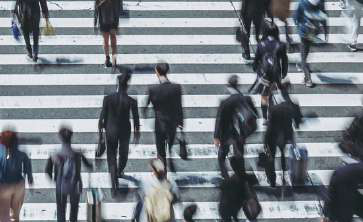 Busy city crosswalk from above