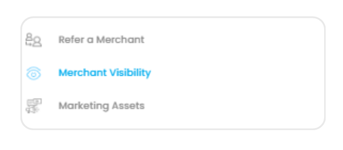 Fundraiser Portal sidebar with Merchant Visibility menu item highlighted