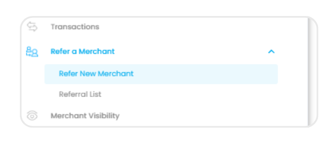 Fundraiser Portal sidebar with Refer a Merchant menu expanded