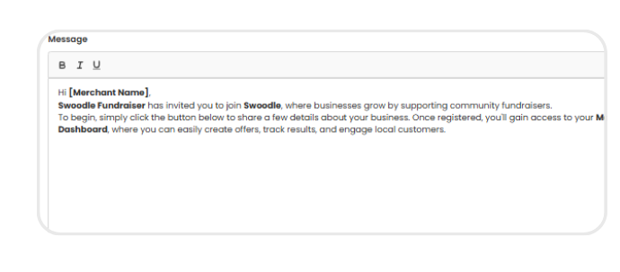 Message editor for personalising a merchant referral invitation