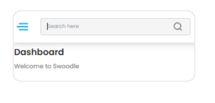 Dashboard header with search bar and navigation menu